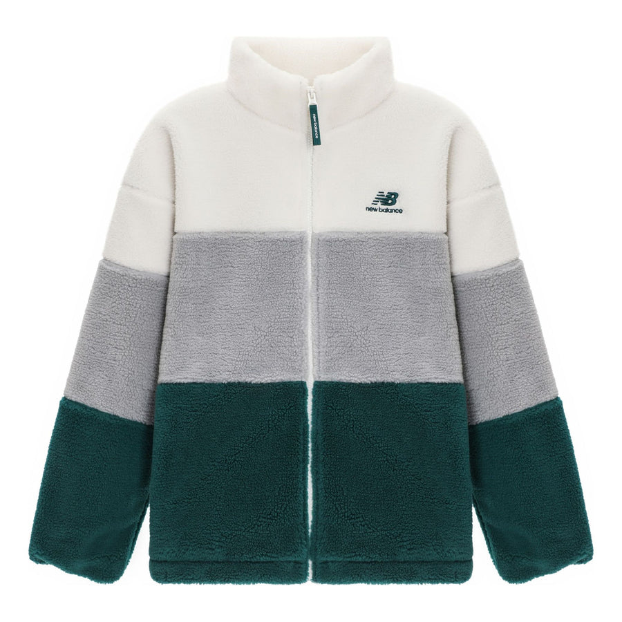 

Куртка New Balance Plus Colorblock Patch Detail Zip Up Teddy Jacket 'White Grey Green', белый