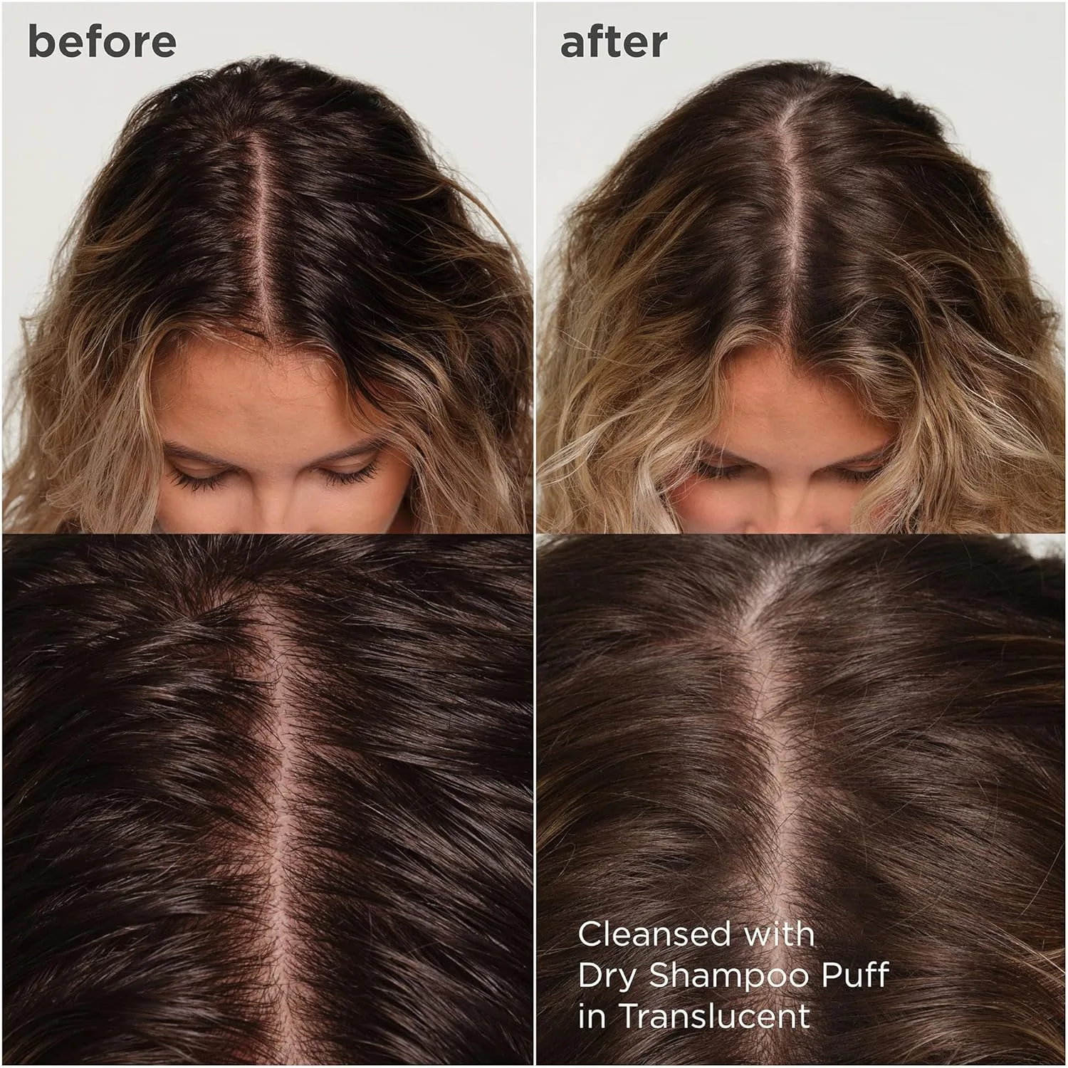 Briogeo Style + Treat Dry Shampoo Puff, безаэрозольный тальк-фри пудра для обновления корней и абсорбции масла, придает объем, веганский и cruelty-free, 14 г, Translucent — фото 3