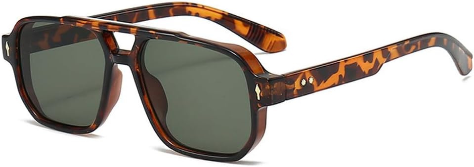 

Винтажные мужские солнцезащитные очки с двойной перемычкой, модные очки с прозрачными линзами Ocean, женские солнцезащитные очки с заклепками, защита от ультрафиолета UV400 TKKTLLT, Leopard Dark Green