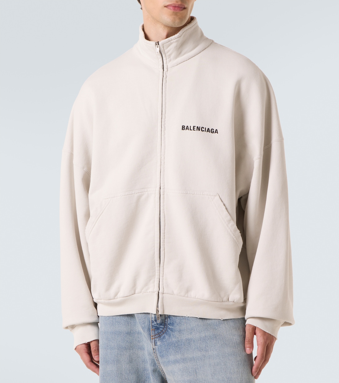 Лого хлопковая трикотажная куртка для трека Balenciaga, Dirty White — фото 3
