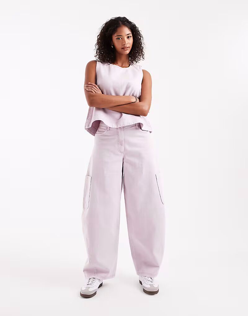 

Брюки-бочонки с закругленными швами, цвет выбеленный лиловый Asos Design