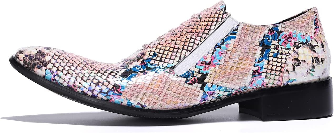 Мужские лоферы Santimon Slip On - деловые и повседневные туфли из кожи с принтом под змею, удобные мокасины для вечеринки, диско, смокинга и свадьбы, Flamingo — фото 3