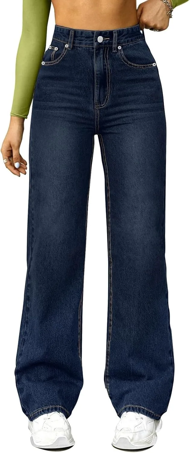 Широкие джинсы женские Baggy Boyfriend High Waisted Straight Leg Stretchy