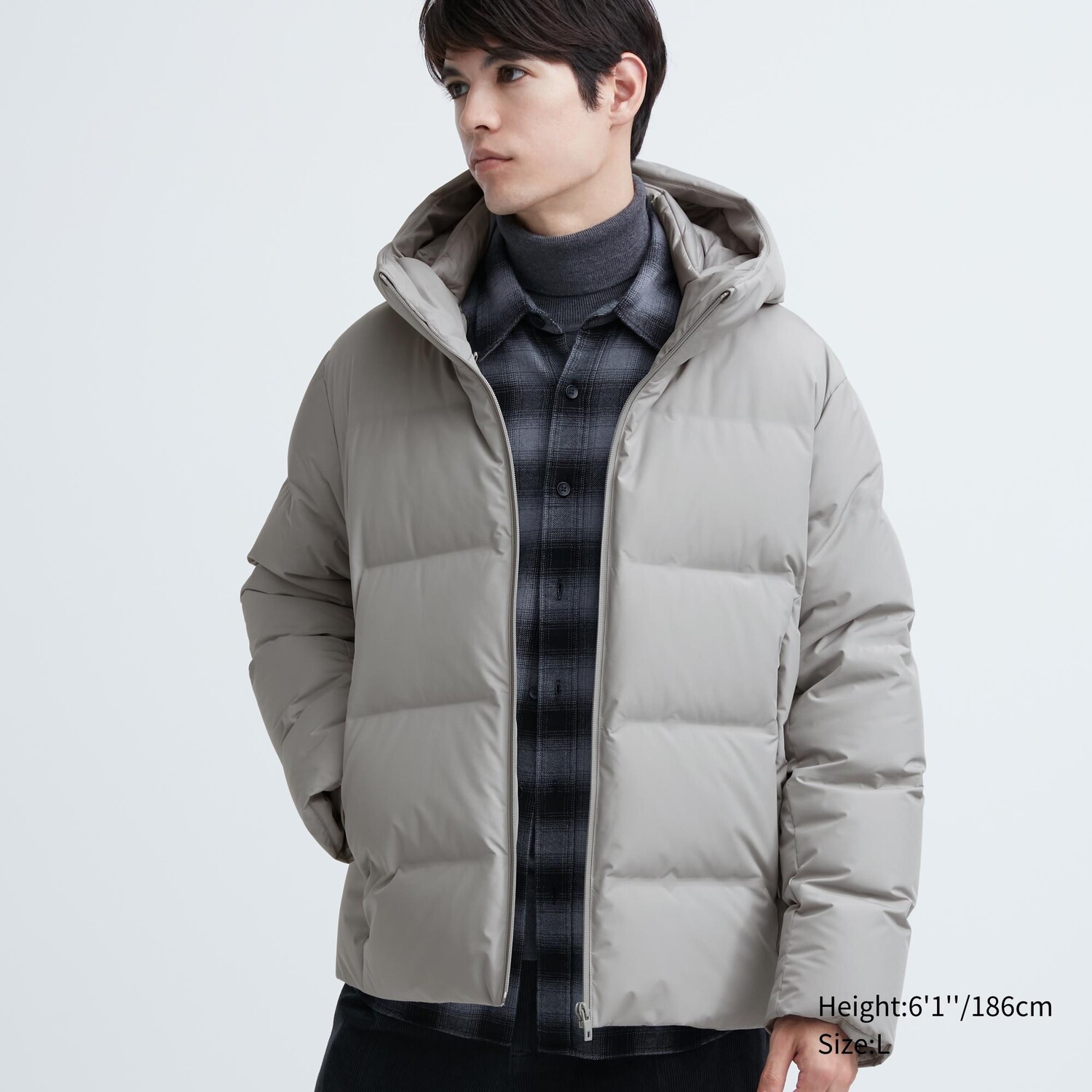 Куртка Uniqlo пуховая с капюшоном Uniqlo, 02 светло-серый — фото 2