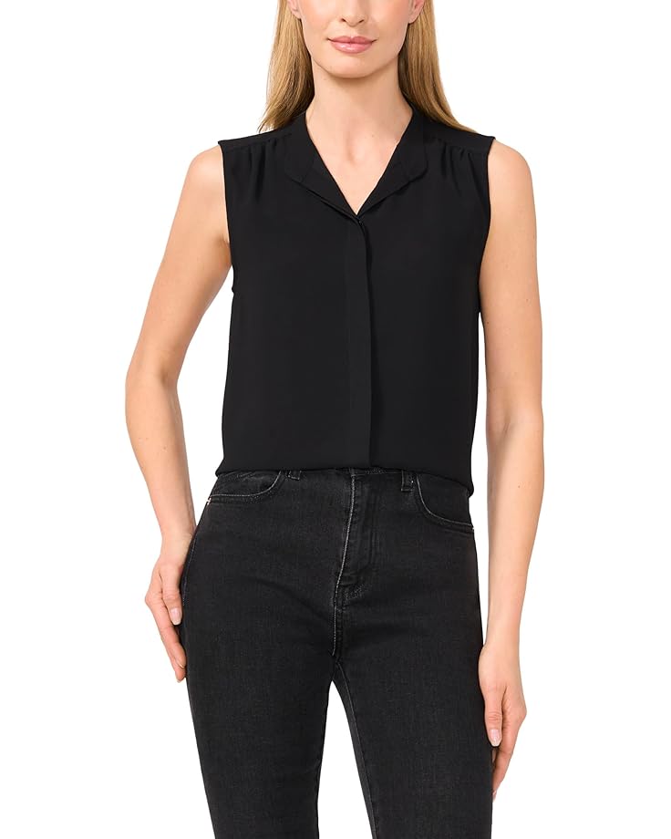 

Топ CeCe Sleeveless Open Collar Top W/ Hidden Placket, цвет Rich Black