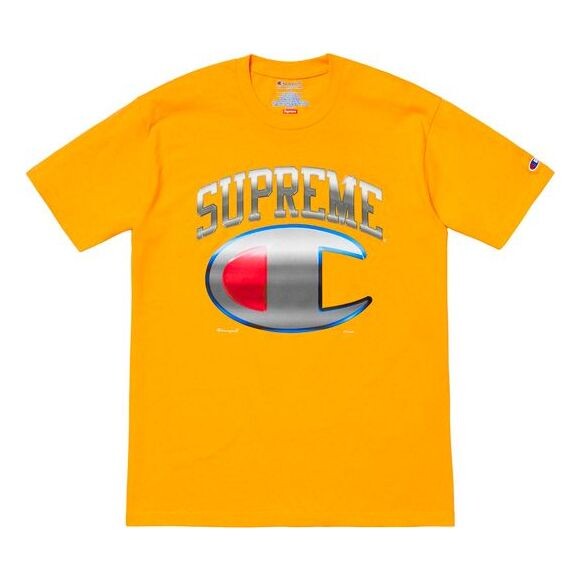 

Футболка ss19 x champion chrome s/s top crossover short sleeve gold color Supreme, золотой