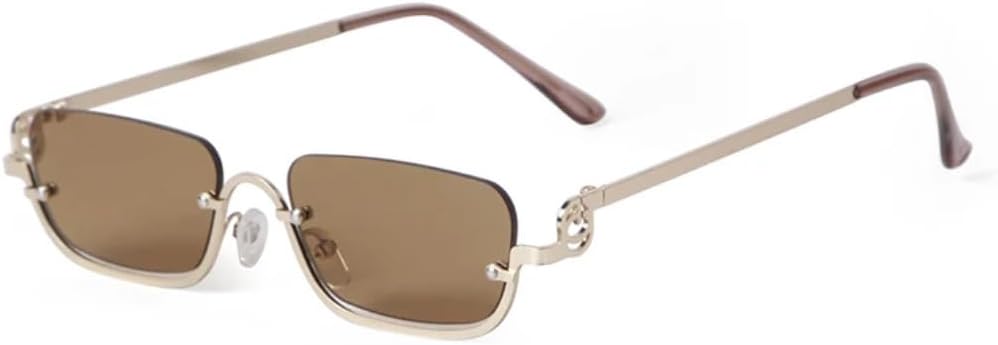 

Модные прямоугольные солнцезащитные очки для женщин, металлическая полуободковая оправа, солнцезащитные очки для путешествий, уличной съемки, очки с защитой от УФ-излучения TKKTLLT, 6