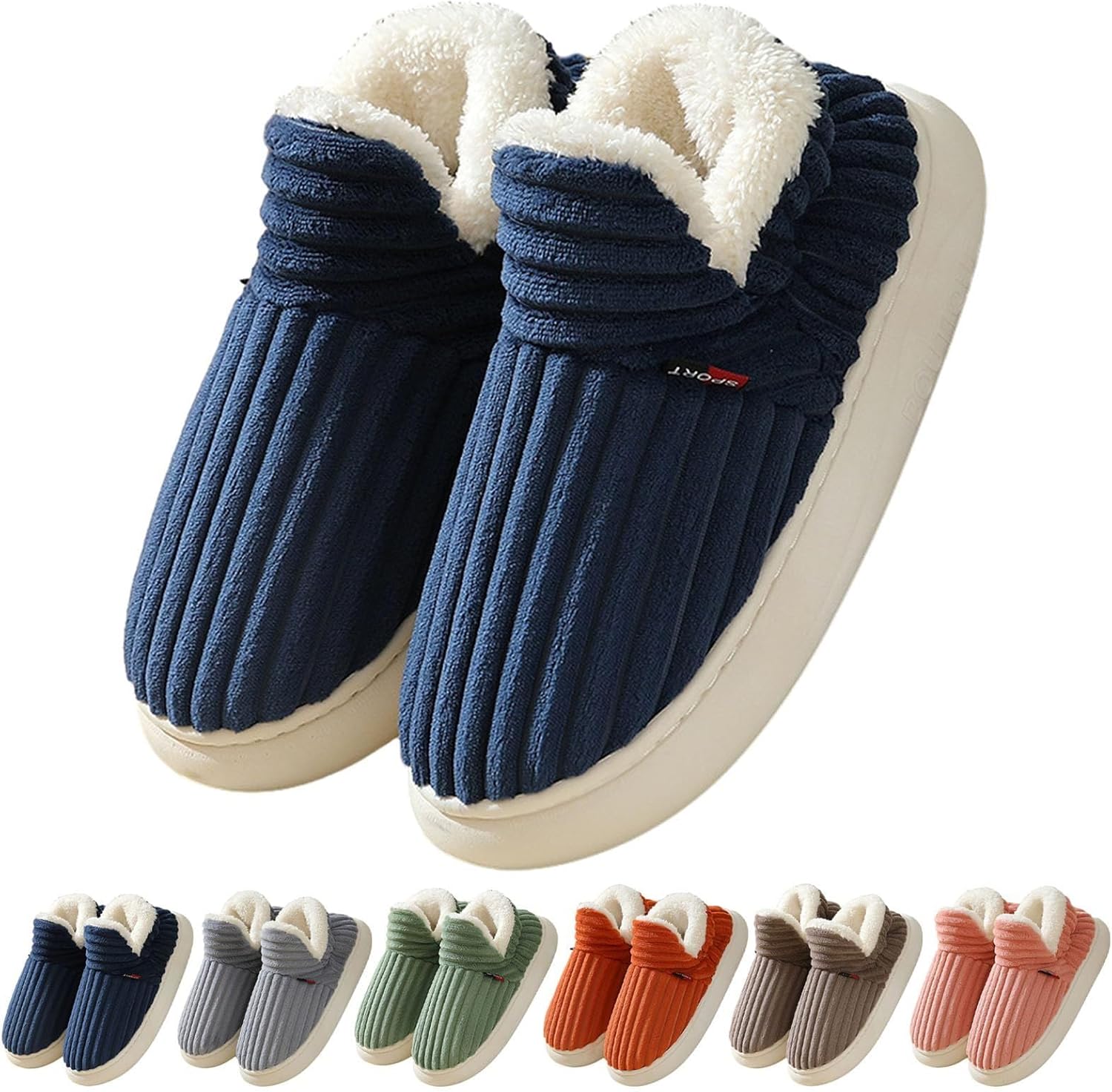 

Женские и мужские ботильоны-тапочки на щиколотку, плюшевые теплые тапочки для дома и улицы, пушистые тапочки для женщин, облачные подушки Zyuoel, синий