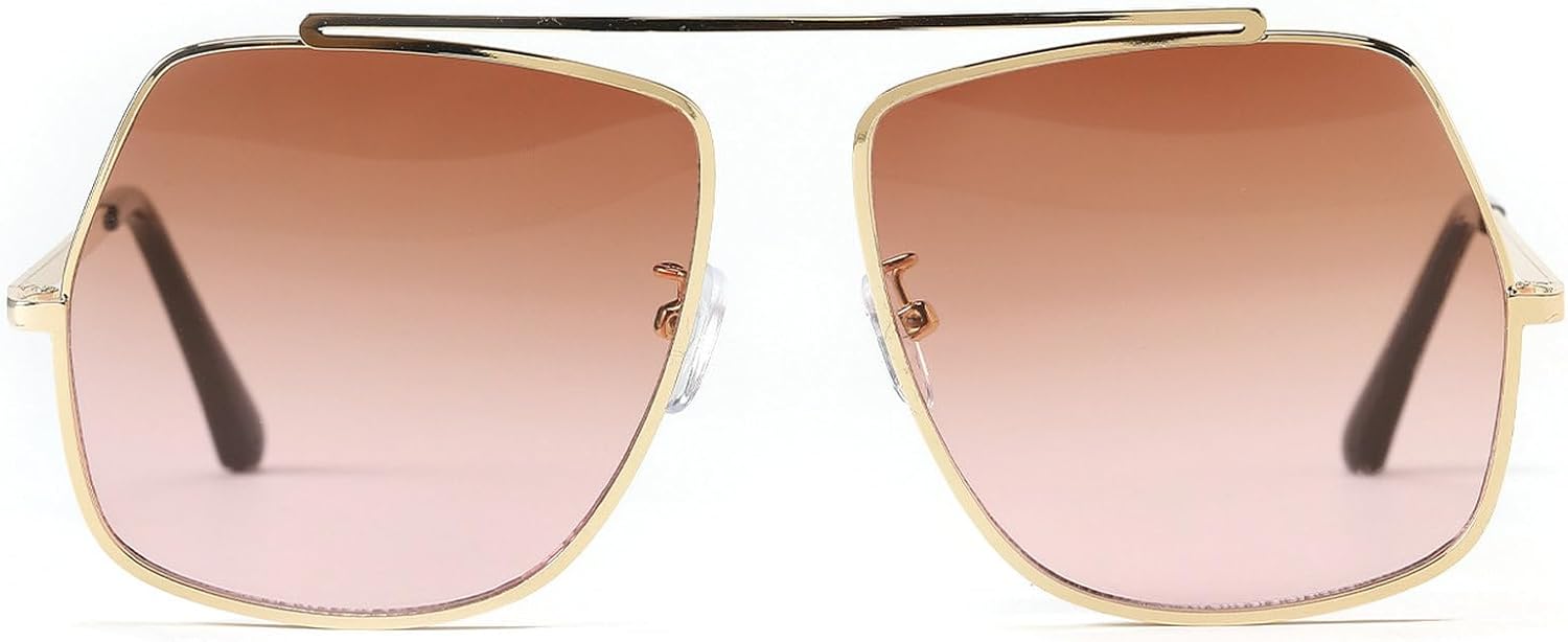 

Крупные квадратные солнцезащитные очки для женщин, модные большие очки-пилот в золотой металлической оправе, солнцезащитные очки 2025 года, модные женские солнцезащитные очки mincl, Brown Gray Pink