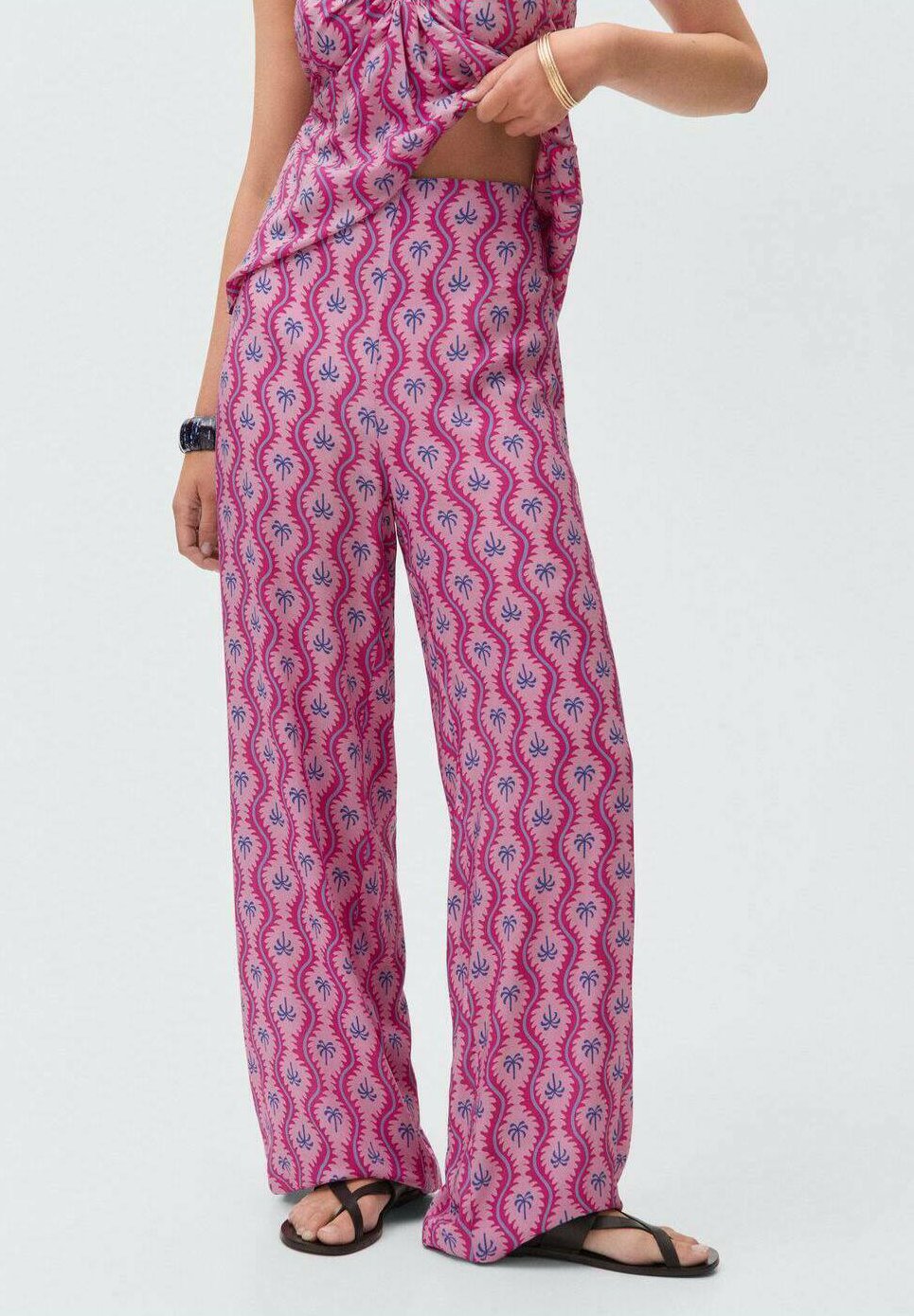 

Брюки PALM TREE PRINTED Mango Kids, фуксия