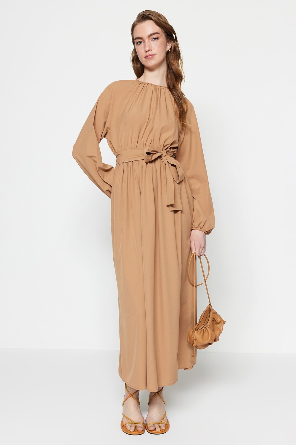 

Платье - Коричневое - А-силуэт Trendyol Modest, коричневый