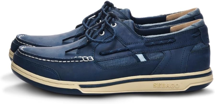 

Мокасины Sebago Triton Three Eyelets FGL для лодки - восковая кожа, дышащая сетчатая подкладка, удобная стелька EVA и резиновая подошва, пришитая по технологии Strobel, синий