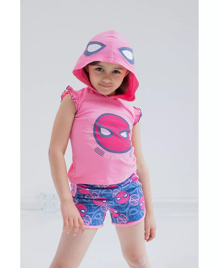 Детский комплект для девочек: майка с изображением SPIDERMAN "Spidey and His Amazing Friends" и шорты из мягкого френч-терри с дельфином Spider-Man, розовый — фото 2