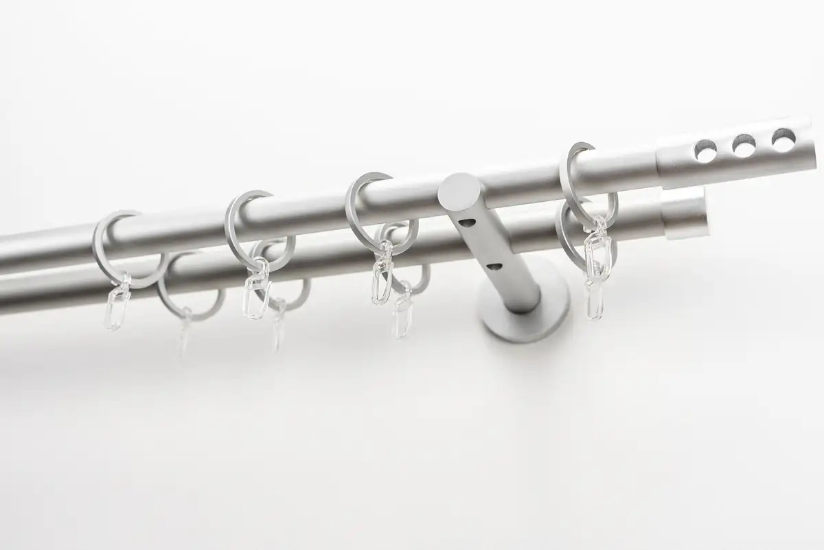 

Карниз для штор GARESA "EASY", 2 направляющие, желаемая длина, комплект для штор, выдвижной, торцевая заглушка. с 3 отверстиями, алюминий, с кольцами 64х460 см, Ø 20 мм, цвет silberfarben