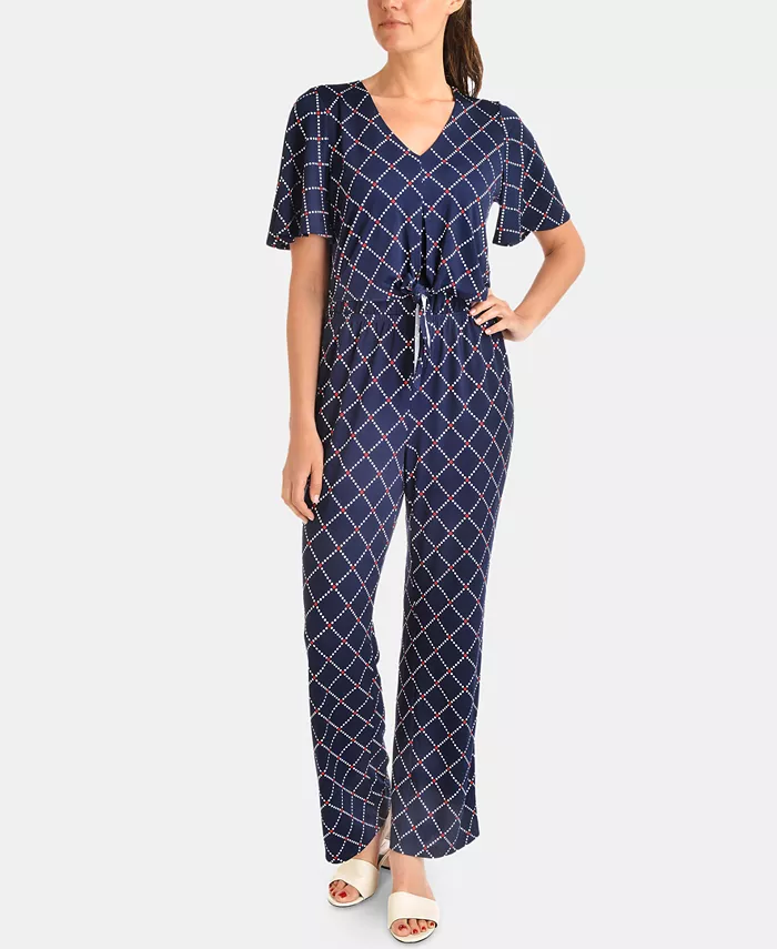 

Комбинезон с цветочным принтом и завязками спереди NY Collection, синий
