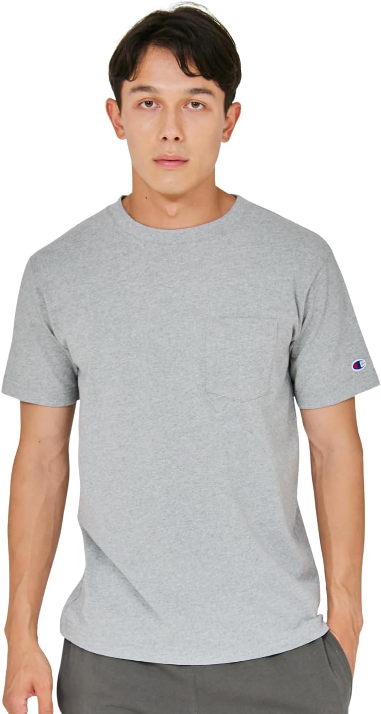 

Футболка Champion с коротким рукавом, круглый вырез, 100% хлопок, США, футболка с коротким рукавом и карманом, серый