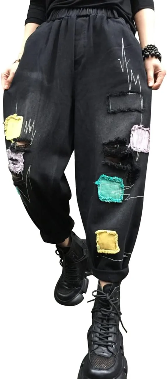 

Женские рваные джинсы Wide Leg с патчворком Bigasset