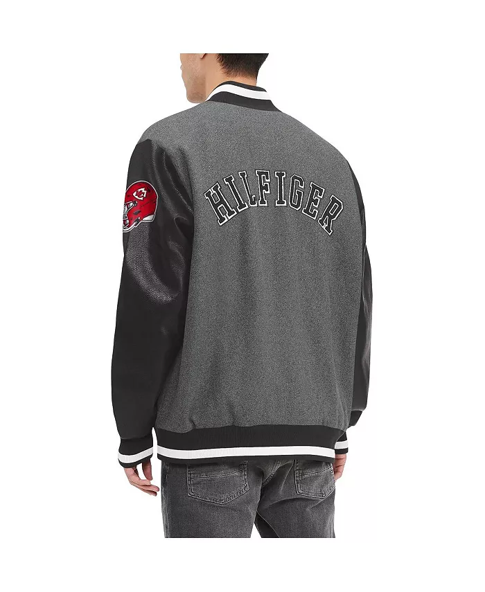 Мужская ворсованная серая и черная бейсбольная куртка Kansas City Chiefs Gunner на молнии Tommy Hilfiger — фото 2