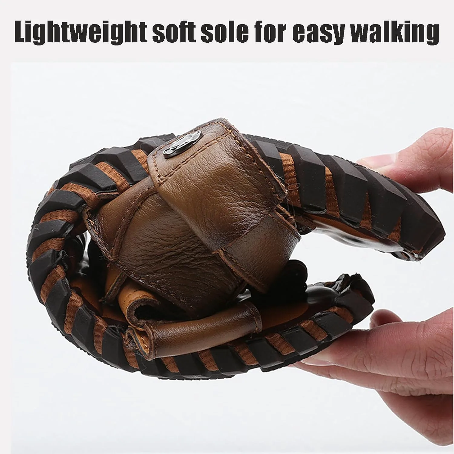 

Мужские сандалии ручной работы из кожи с эластичной застежкой без шнурков, двухфункциональные, с мягкой подошвой, противоскользящие, легкие и дышащие, для пляжа и прогулок NourIron, коричневый