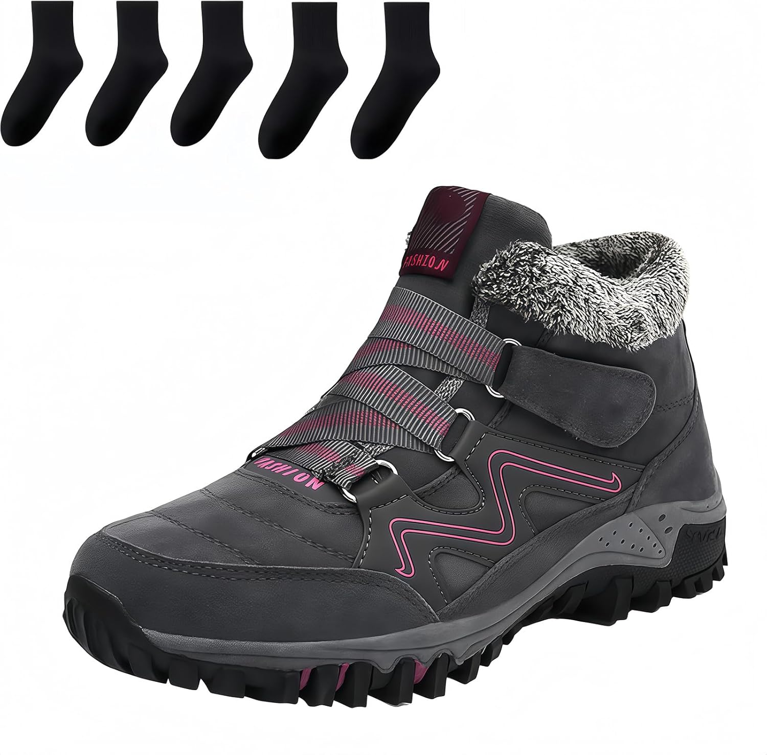 

Зимние теплые ботинки, ортопедические сапоги, зимние водонепроницаемые ботинки с противоскользящей подошвой Generic, красный/серый