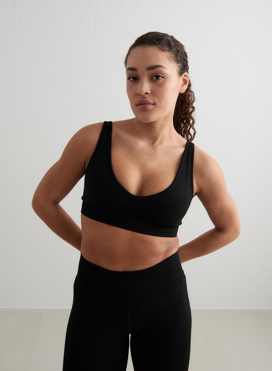 

AIM'N Женский спортивный бюстгальтер для йоги с глубоким вырезом, бесшовный, черный