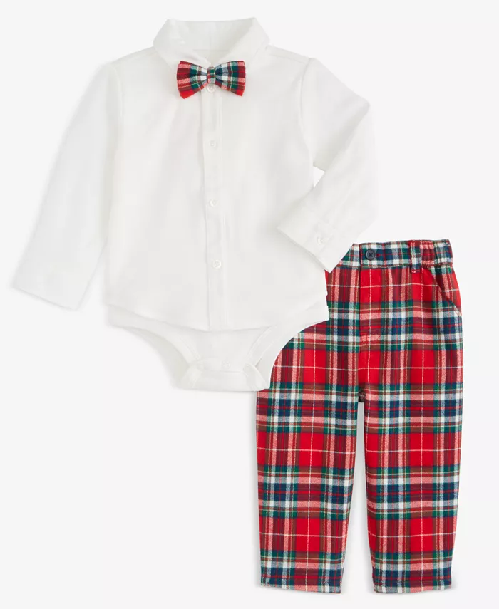 

Комплект для мальчиков из 3 предметов: бабочка "Северный полюс", боди и штаны в клетку First Impressions, красный