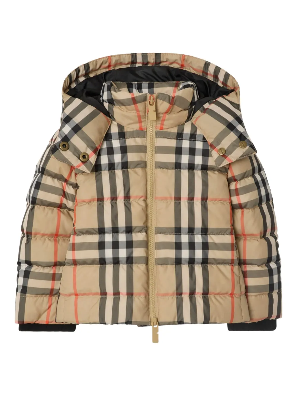 

Клетчатый пуховик с капюшоном BURBERRY KIDS, коричневый