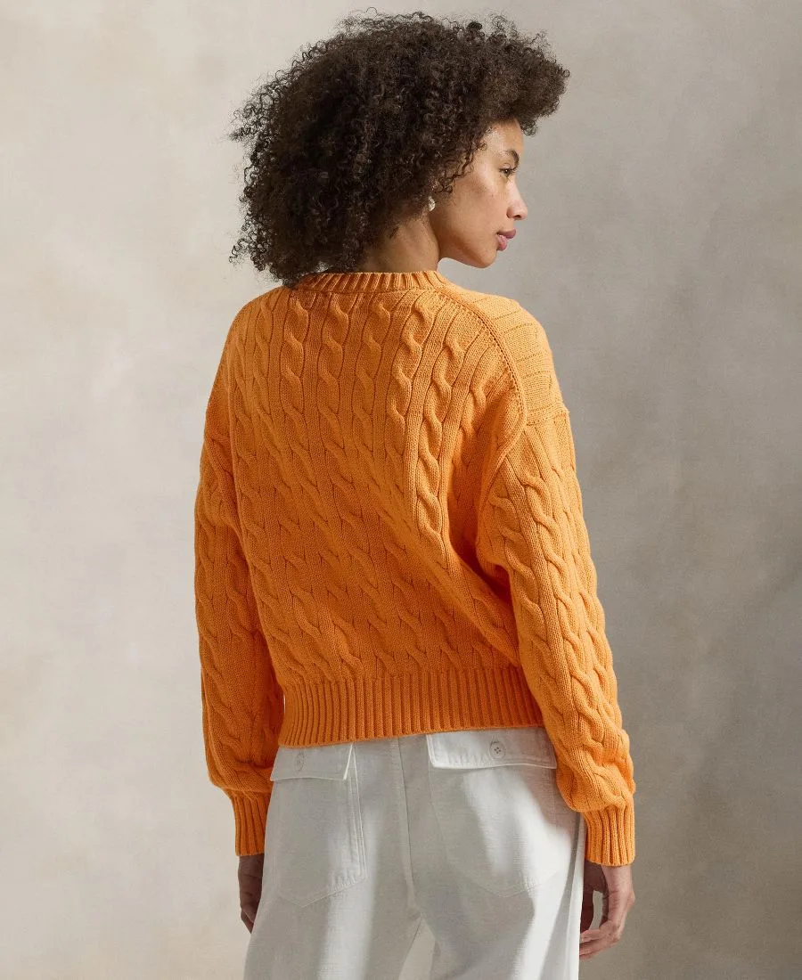 Женский хлопковый свитер крупной вязки с круглым вырезом Polo Ralph Lauren, Soft Clementine — фото 4