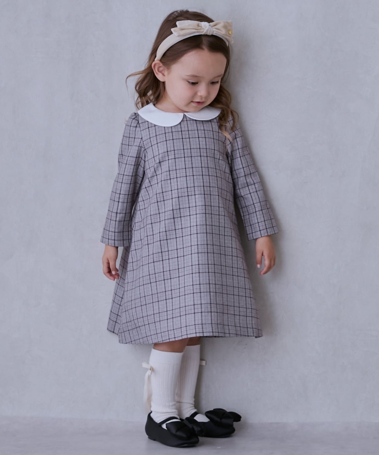Платье с воротником и длинными рукавами Petit main, Beige