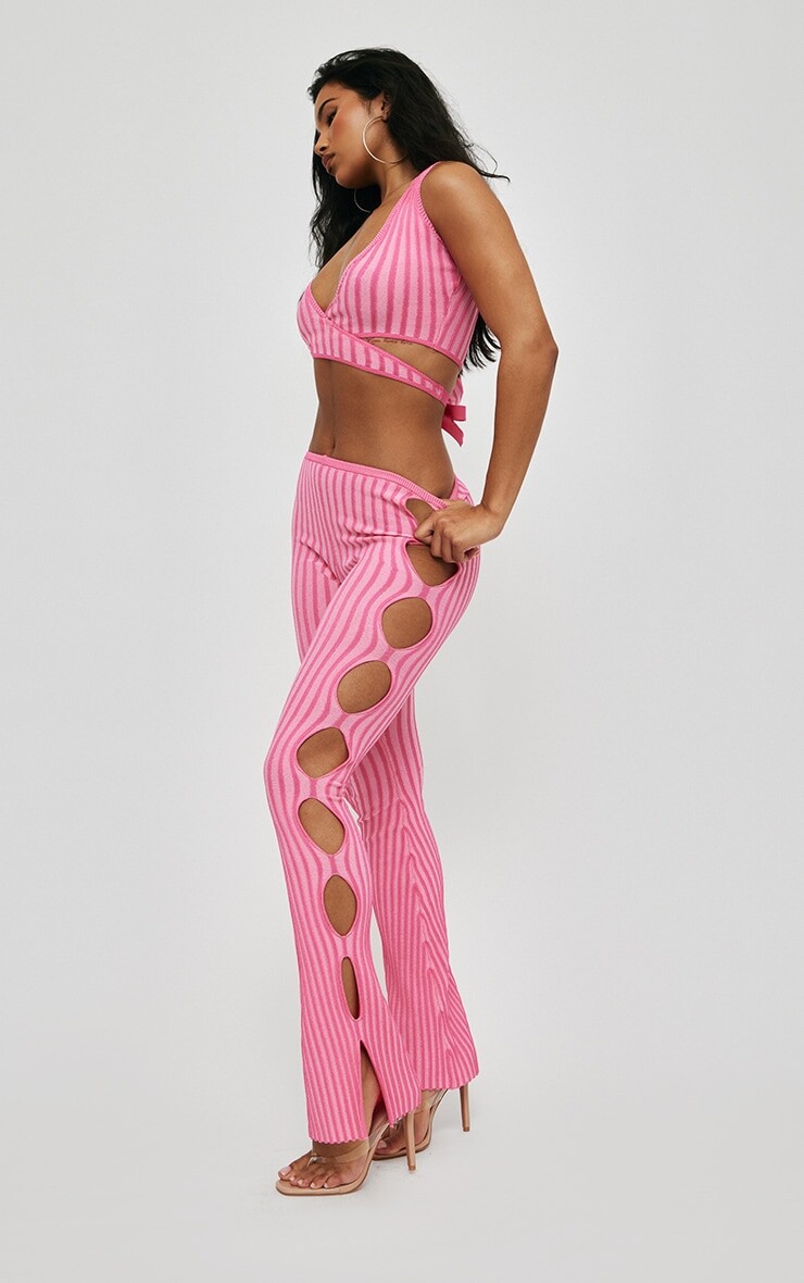 

PrettyLittleThing Розовые двухцветные вязаные леггинсы с вырезами по бокам