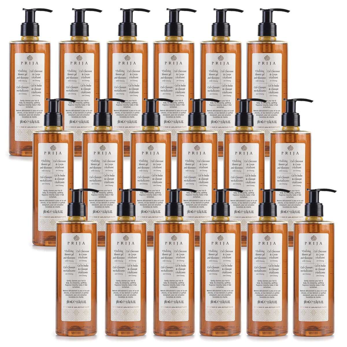 

PRIJA, Жидкий шампунь/гель для душа с женьшенем, 18x380 мл