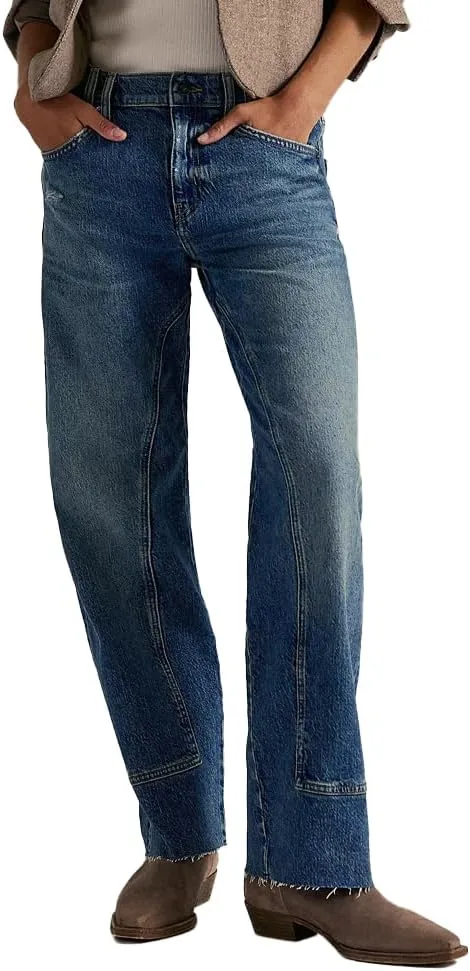 

Винтажные джинсы прямого кроя для женщин с простроченным подолом Tinscor