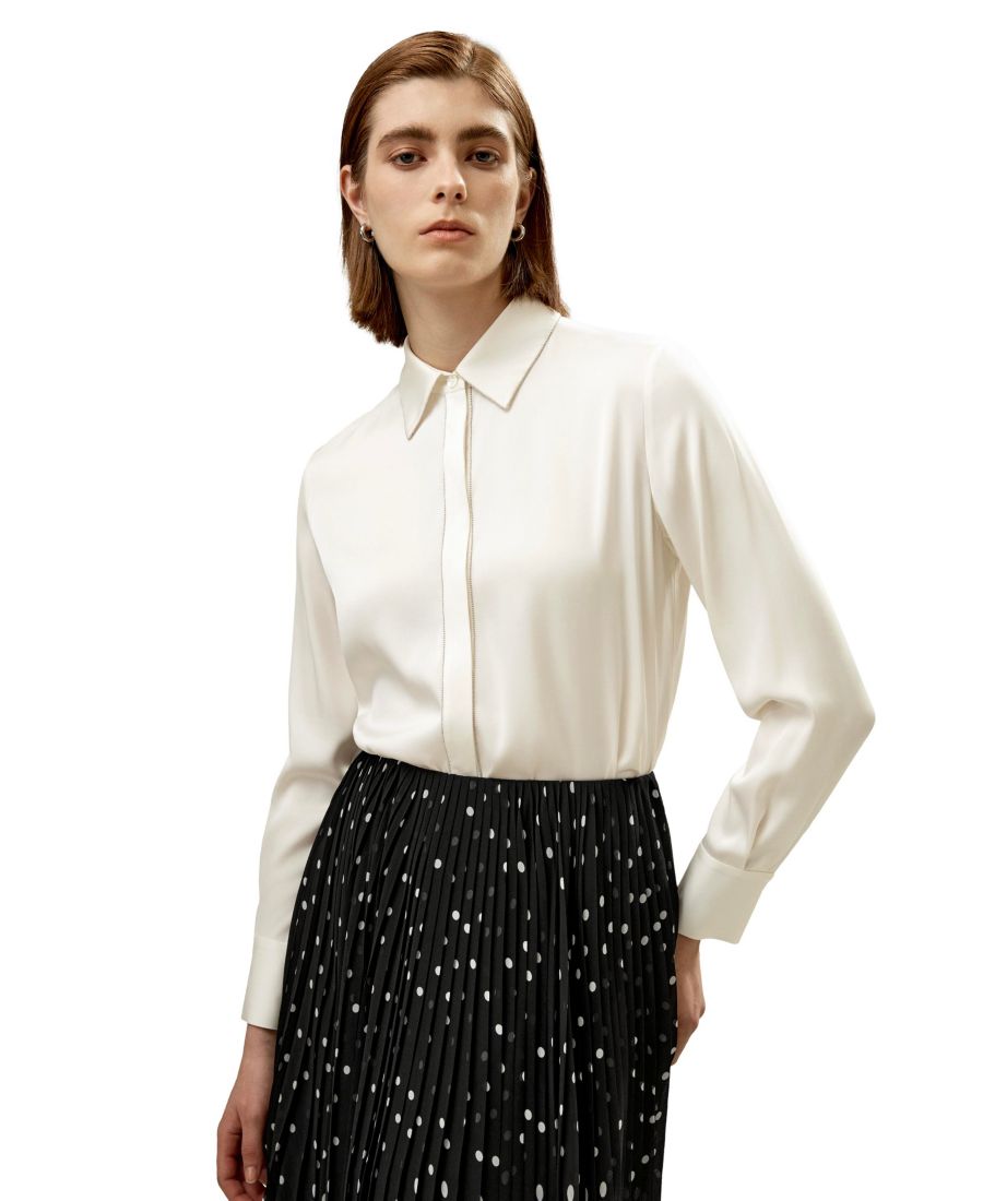 

Шелковая рубашка с бисерной цепочкой для женщин LILYSILK, Pearl white