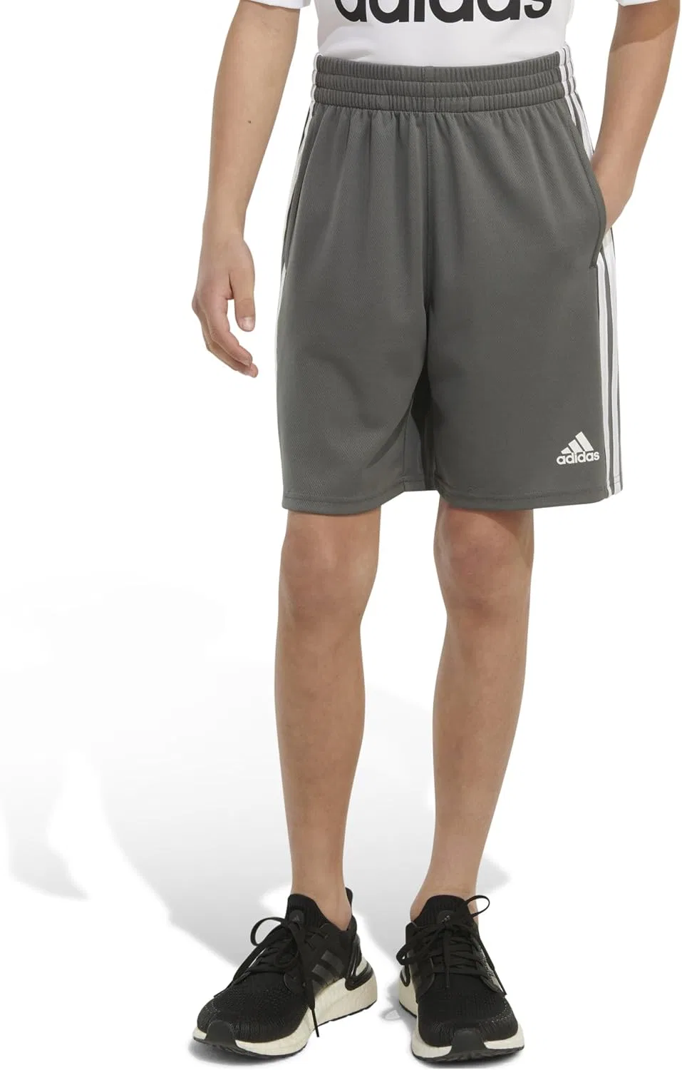 Детские классические шорты Adidas с тремя полосками, Grey Five Adi — фото 4