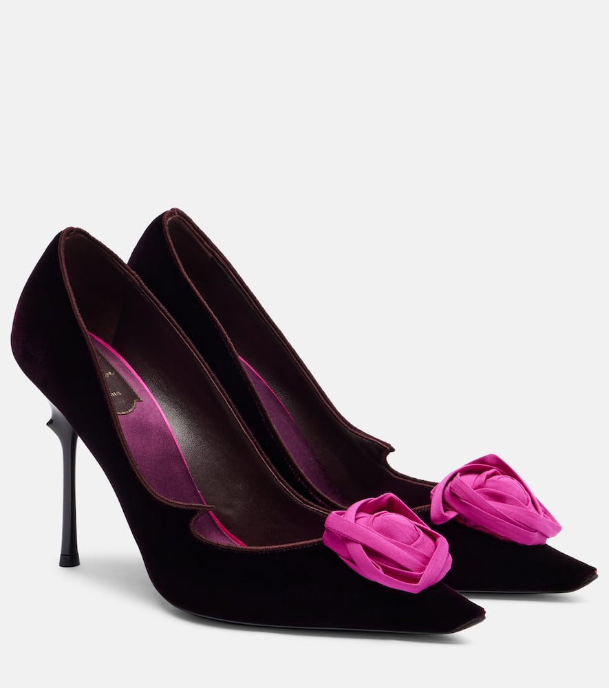 Туфли-лодочки Epine Rose 100 из цветочного бархата Roger Vivier, Burgundy+Fuxia Medio