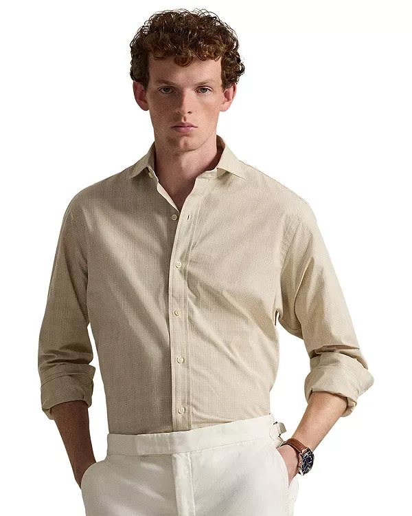 Классическая рубашка из поплина в клетку «глен плейд» Polo Ralph Lauren, Beige/White