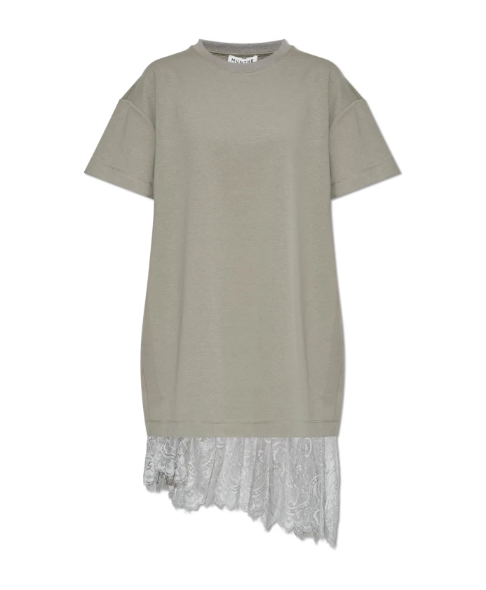 

Платье цвета розы с кроем в виде футболки и кружевными деталями. Munthe, серый