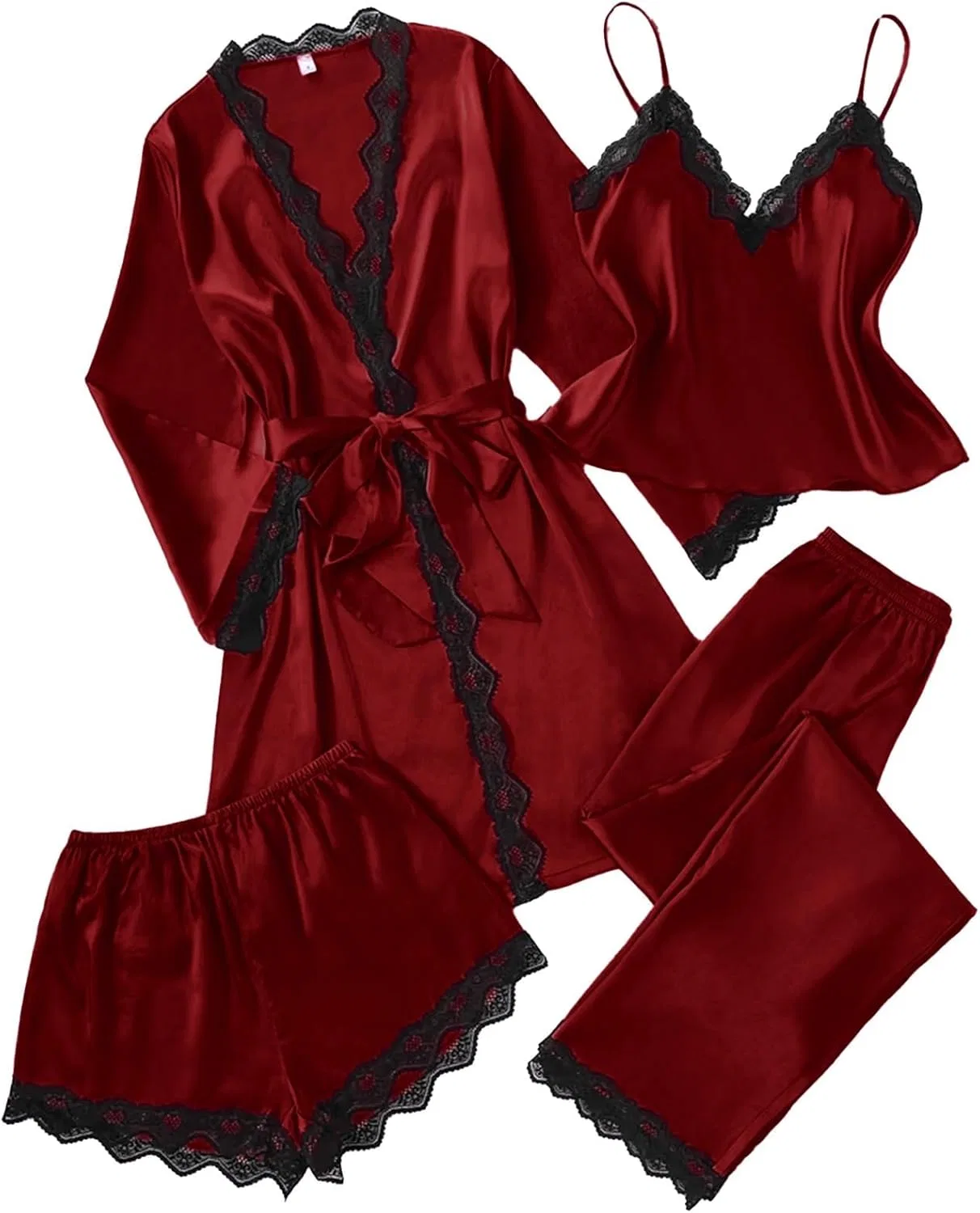 Пижамный комплект, кружево, Red