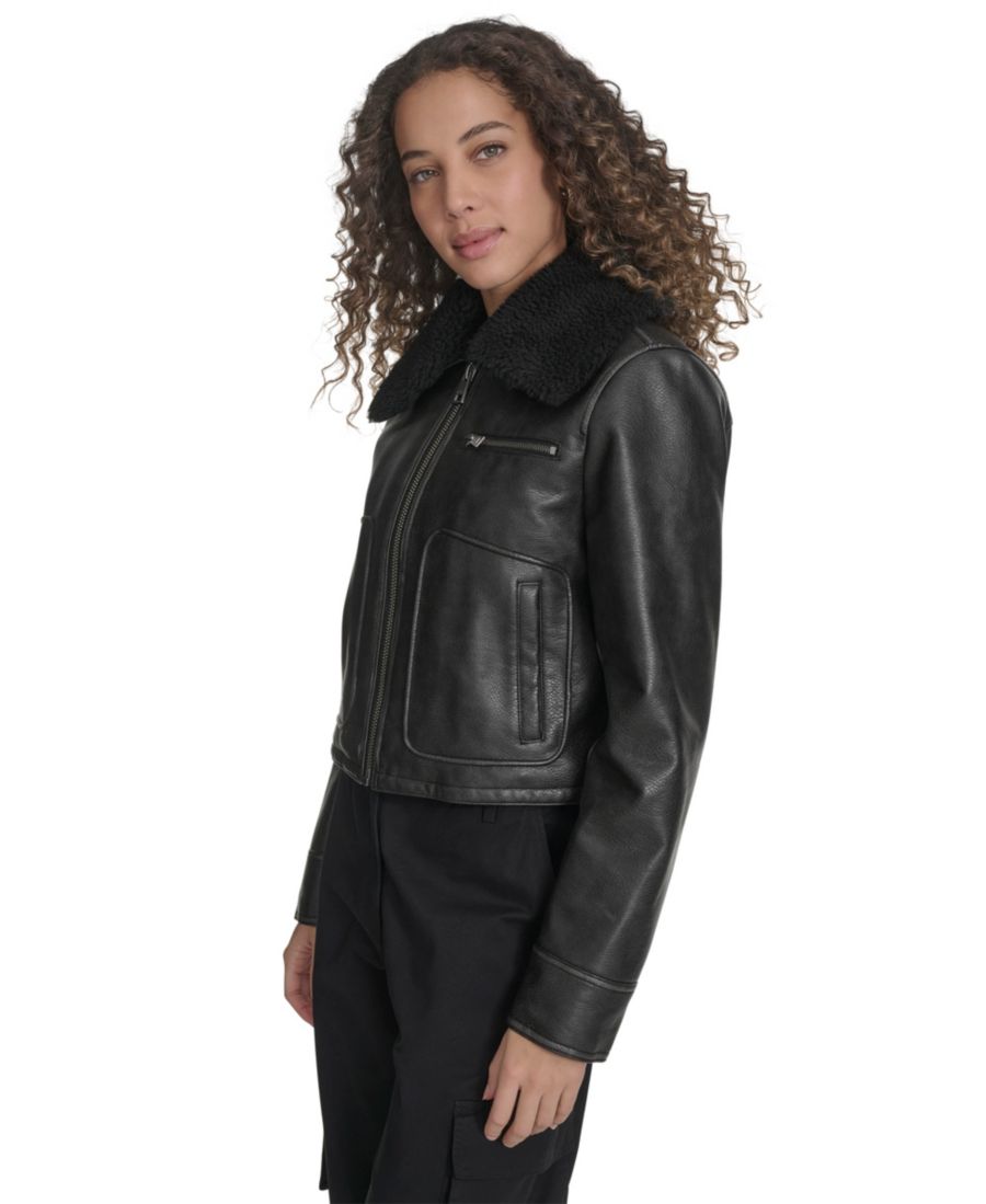 Женская куртка-авиатор из искусственной кожи стандартного размера Levi's, Black — фото 2