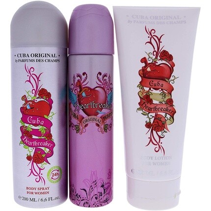 Heartbreaker для женщин Подарочный набор из 3 предметов 3,3 унции Edp спрей 6,7 унции спрей для тела 4,3 унции лосьон для тела 422,90 мл, Cuba — фото 2