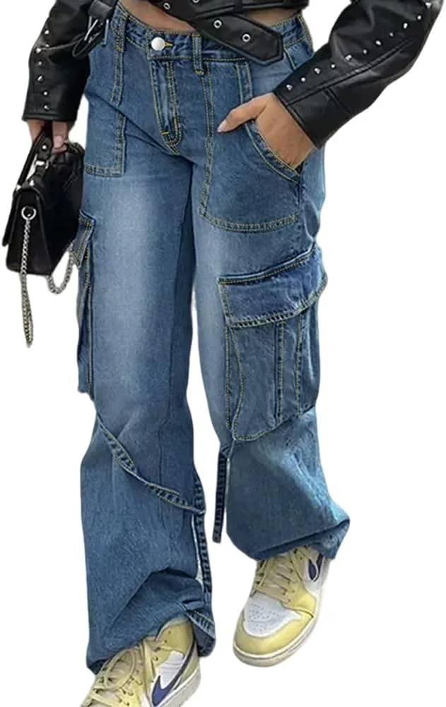 

Женские джинсы карго с высокой талией и 6 карманами QERINTE