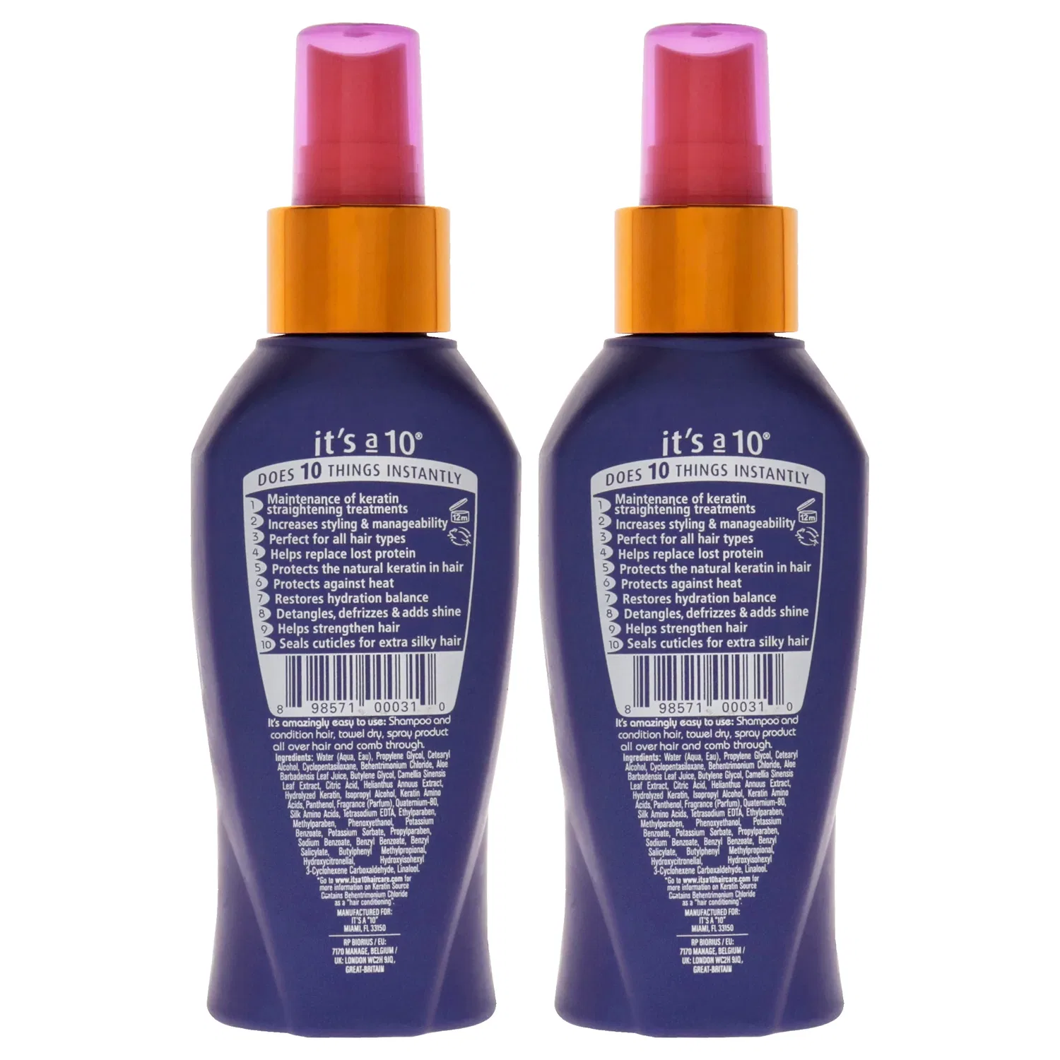 Несмываемый кондиционер Miracle Leave In Plus Keratin от Its A 10 для мужчин и женщин - лак для волос 118 мл - упаковка из 2 штук, белый — фото 2