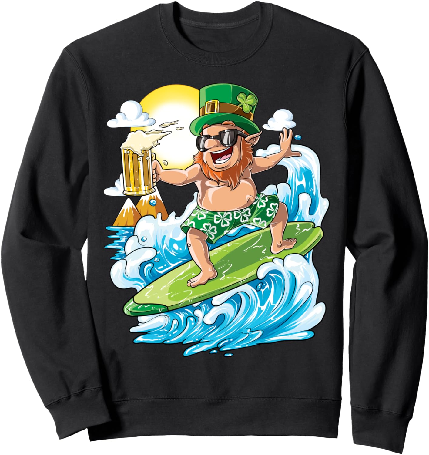 

Мужская толстовка с изображением лепрекона на тему Дня Святого Патрика, гавайского серфинга и пива St. Patrick'S Day Lucky Co, черный