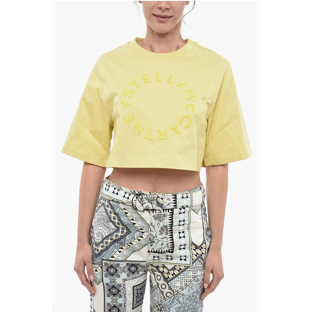 

Футболка из органического хлопка с флокированным логотипом Stella Mccartney, Yellow