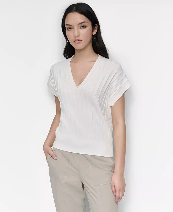 

Женский ребристый свитер с короткими рукавами DKNY, слоновая кость/кремовый