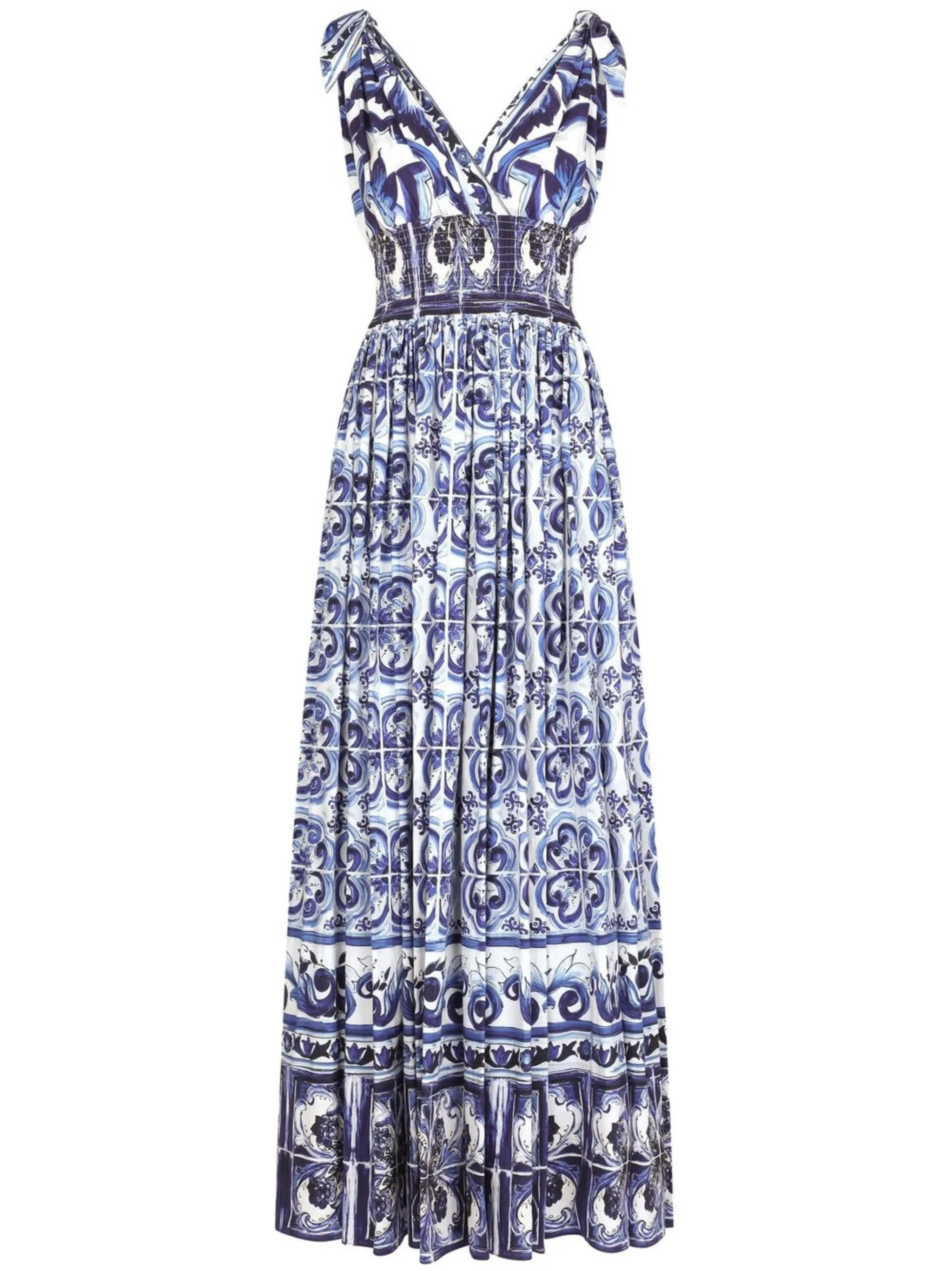 

Поплиновое платье макси с принтом Majolica Dolce & Gabbana, синий