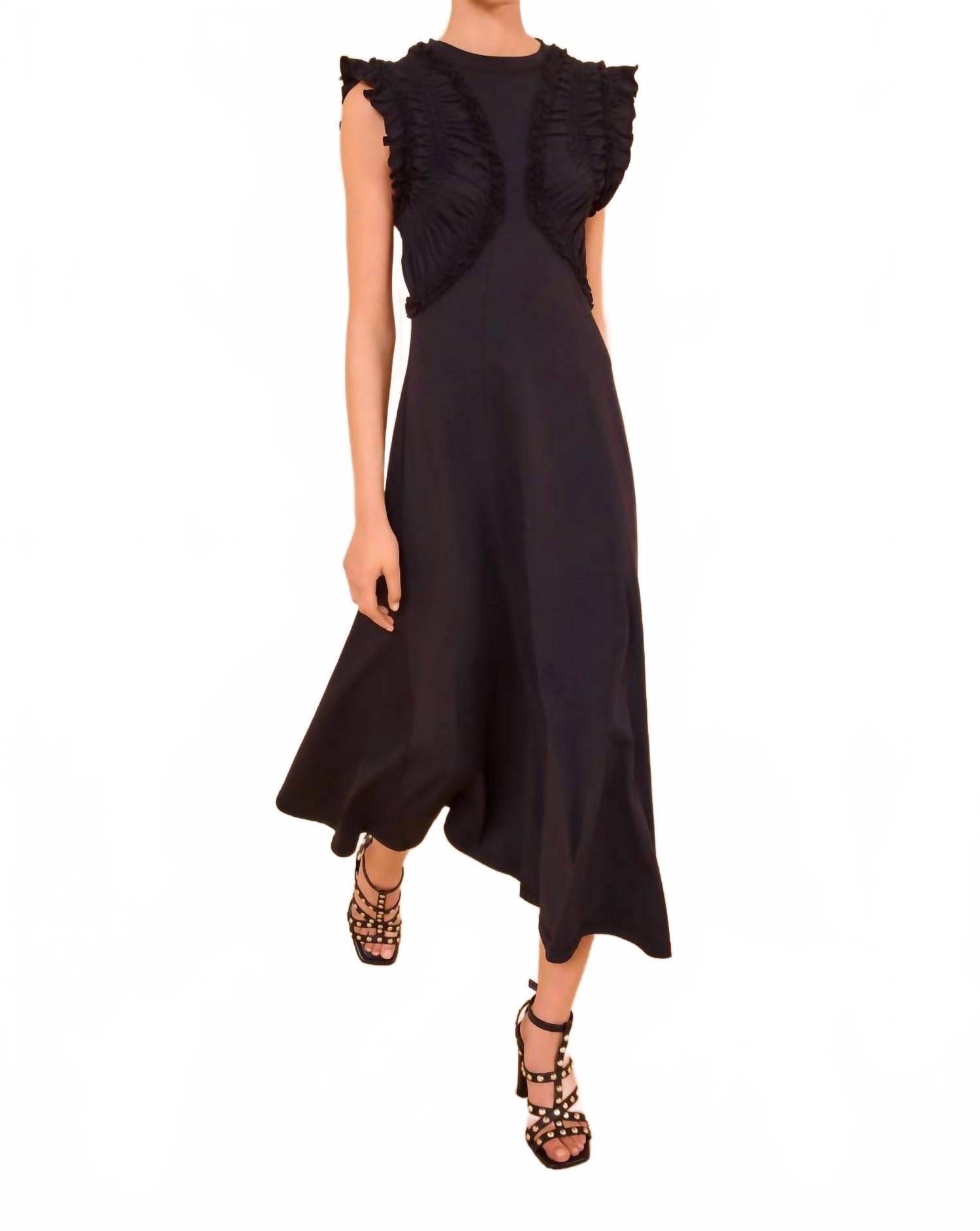 

Платье миди Shiva без рукавов с оборками в цвете «нуар» Ulla Johnson, Noir