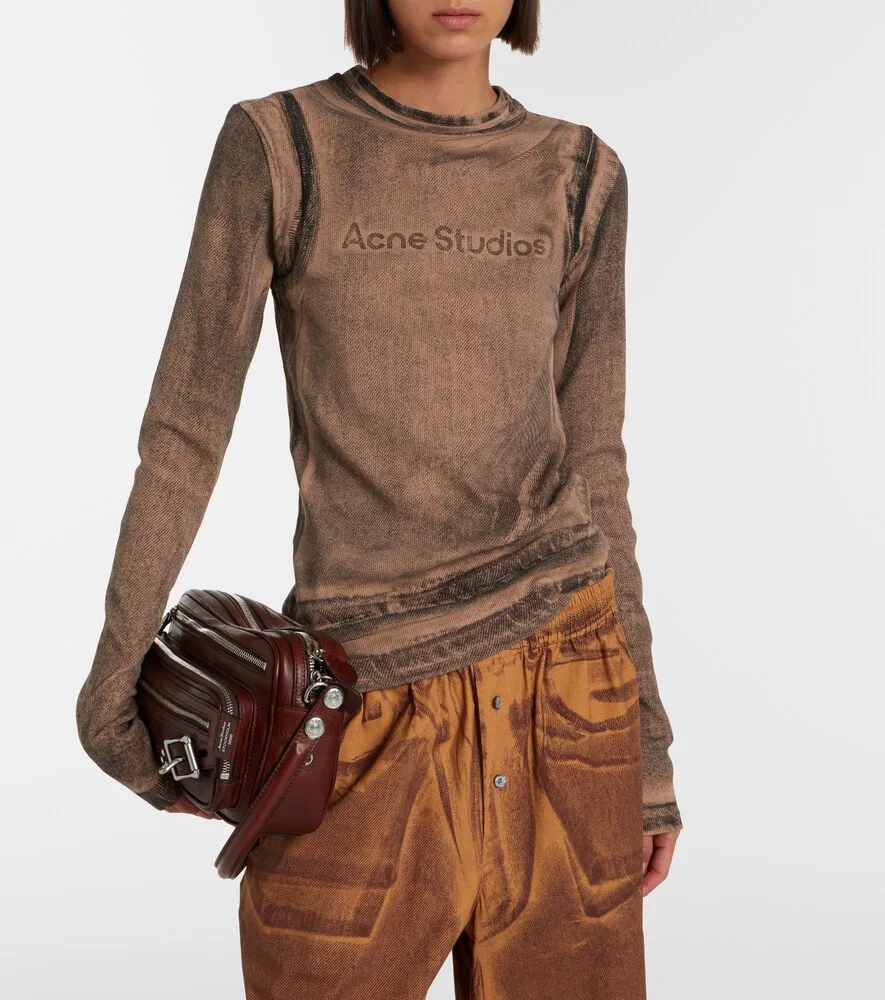 Футболка из хлопковой смеси с принтом Acne Studios, коричневый — фото 2