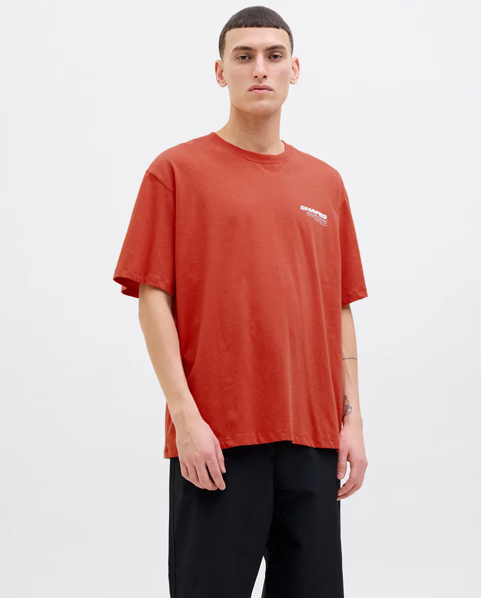 

Мужская футболка с коротким рукавом и принтом спереди и сзади Jack & Jones, красный