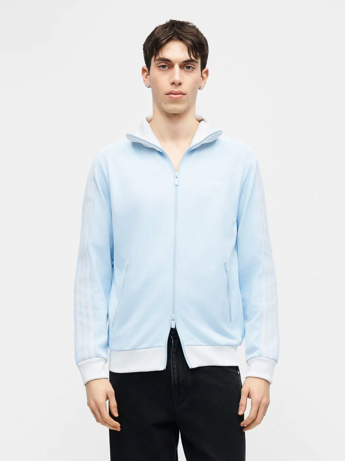Толстовка на молнии Adidas Originals Classic светло-голубого цвета — фото 2